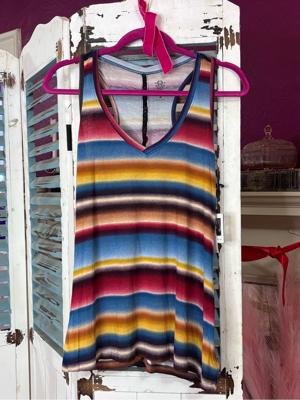 Jessica Simpson Striped/Tank Top Medium Multicolor V Neck Boho Summer Sleeveless